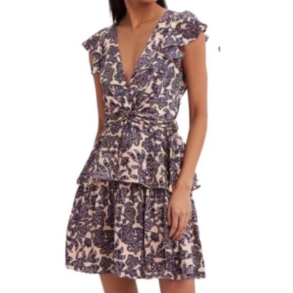 ALC Viera Floral Silk Mini Cream Pink Purple Dress 2 - Picture 1 of 10